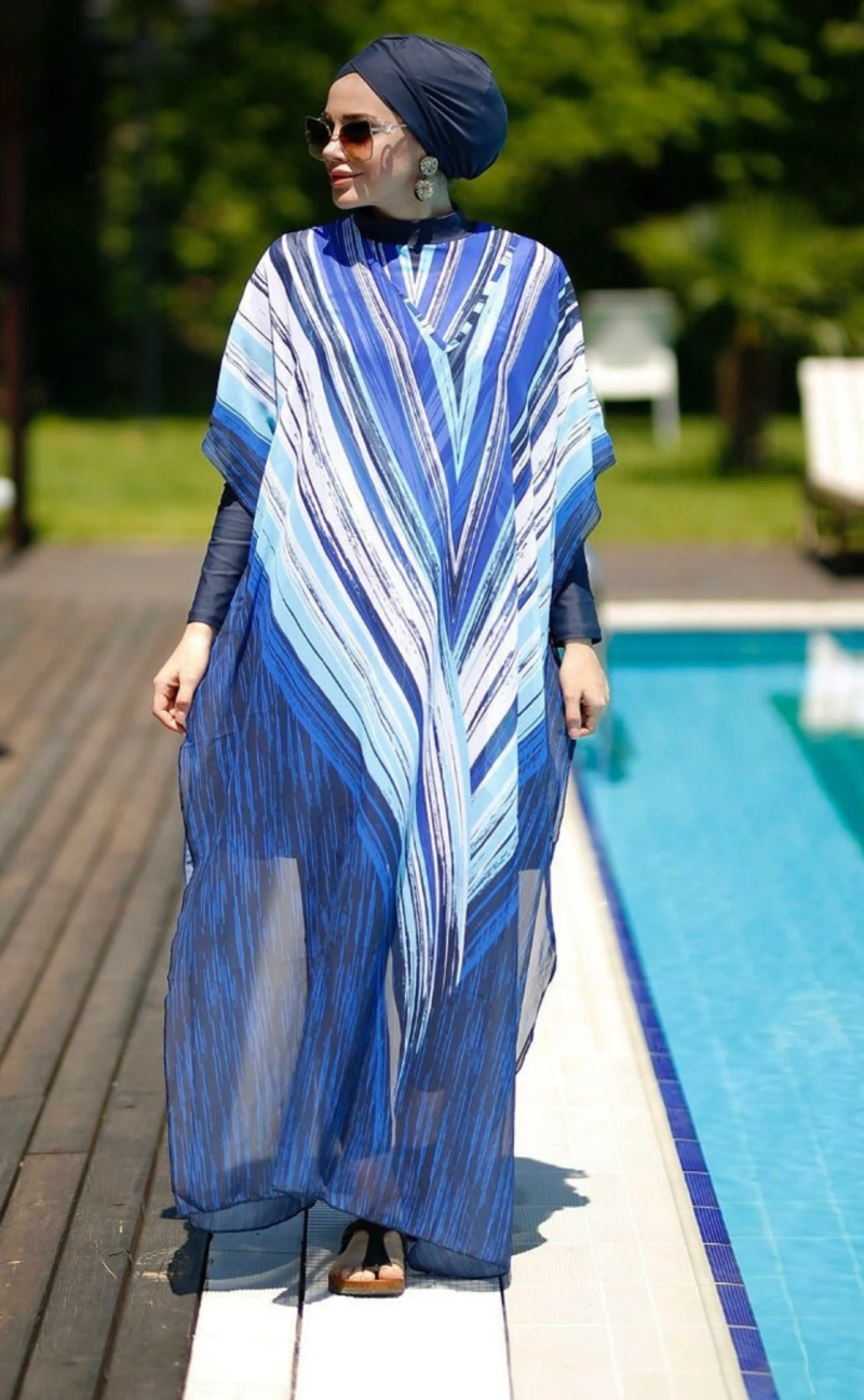 image_produit_vue_de_face_maillot_de_bain_couvrant_burkini_long_caftan_de_plage_imprime_triade_miss_burkini