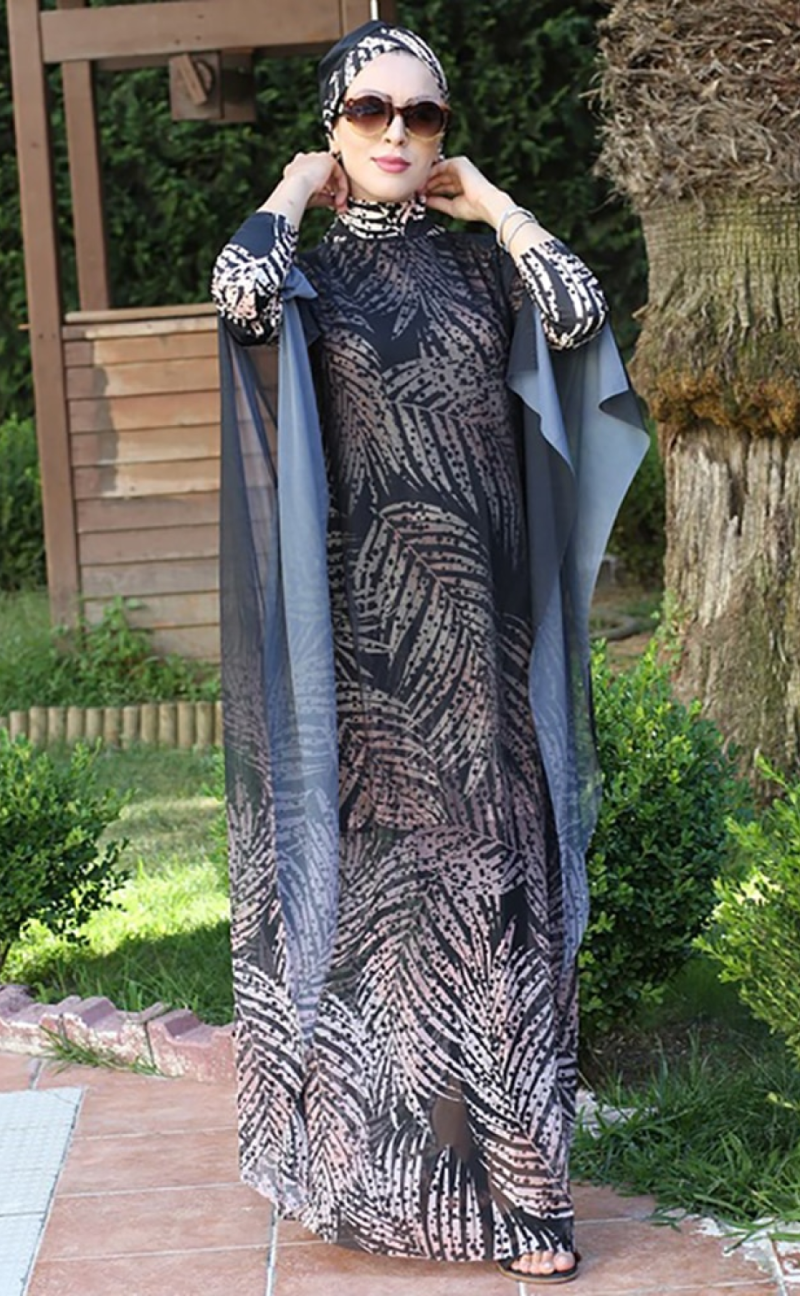 image_produit_vue_plein_pied_maillot_de_bain_couvrant_burkini_long_caftan_de_plage_imprime_palma_miss_burkini
